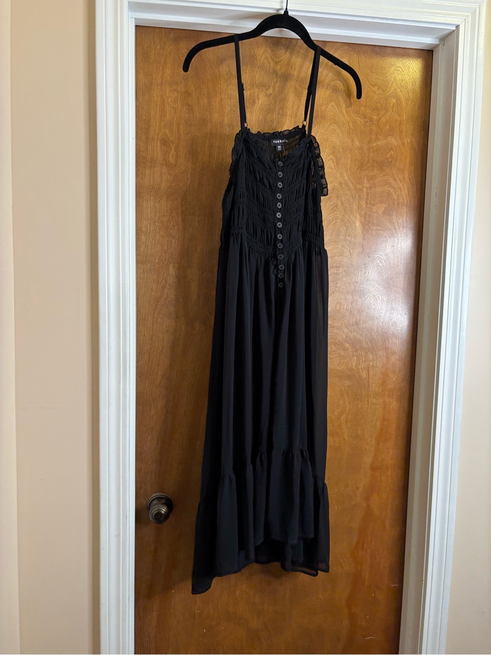 NWT torrid Black Crinkled Button-Front Spaghetti Strap Dress